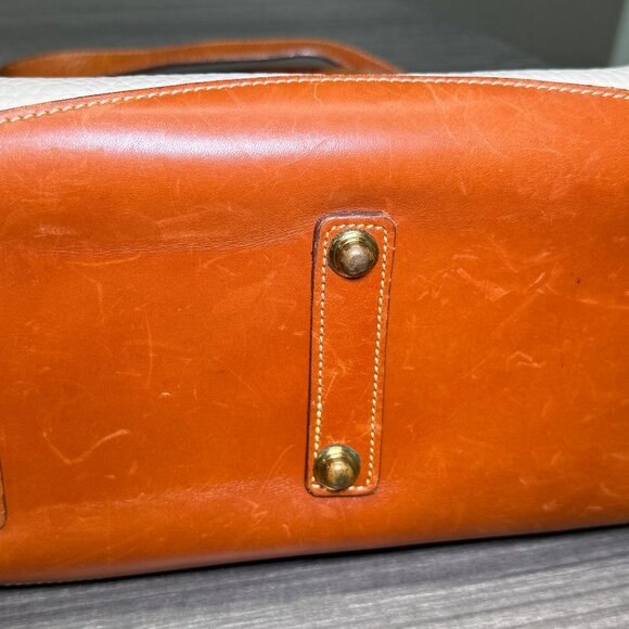 Vintage 90s Dooney & Bourke AWL Medium Zip Top Satchel - Bone & British Tan - Picture 6 of 6